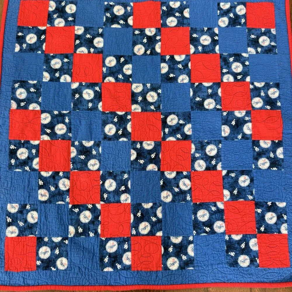 Los Angeles Dodgers Handmade Patchwork Quilt 36x37 Baseball Stitching Lap Throw